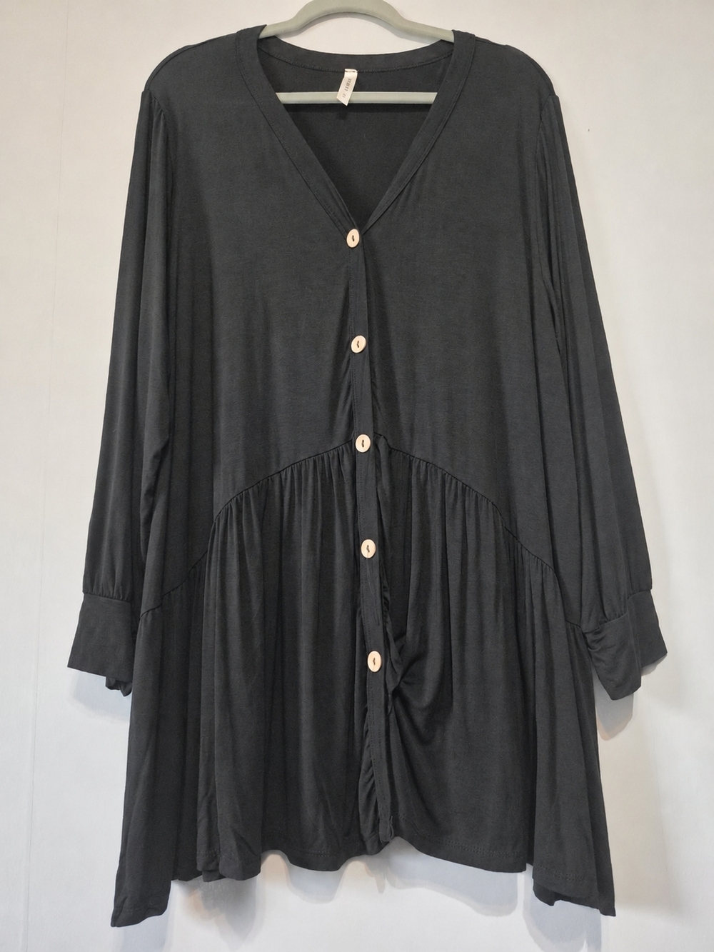 Emerald Black Button-Front V-Neck Tunic